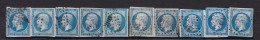 10 Timbres    N° 14 Napoléon III     20 C Bleu - 1853-1860 Napoleon III