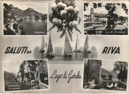 SALUTI DA RIVA LAGO DI GARDA VEDUTINE ANNO 1957 VIAGGIATA - Trento