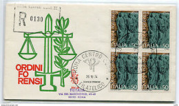 Italia FDC Venetia 1974 Ordine Forense Quartina Viaggiata Racc. Per L'Italia - FDC