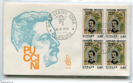 Italia FDC Venetia 1974 Puccini Quartina Non Viaggiata - FDC