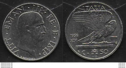 1936 Italia VE III 50c. Impero In Nichelio SPL - 1900-1946 : Vittorio Emanuele III & Umberto II