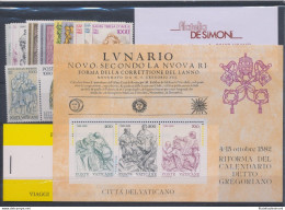 1982 Vaticano, Francobolli Nuovi, Annata Completa , 13 Valori + 1 Foglietto + 1 - Ganze Jahrgänge