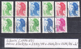 France Liberté De Gandon (1984-87) Y/T Séries 2318/20 + 2375/77 + 2424/25 + 2484/86 Oblitérés (lot 1) - 1982-1990 Liberté De Gandon