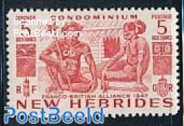 New Hebrides 1953 5F, Stamp Out Of Set, Mint NH, History - Ungebraucht