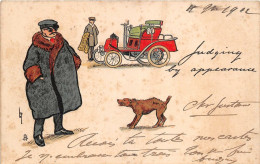 Lot257 Dog Barking At A Man Comic Postcard Uk Car Artist Signed Thackeray - Autres & Non Classés