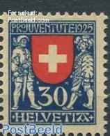 Switzerland 1925 30+10c, Plate Flaw, H & E Almost Connected, Mint NH, History - Various - Coat Of Arms - Errors, Mispr.. - Unused Stamps