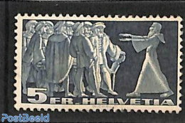 Switzerland 1938 5Fr, Yellow Front, White Backside, Stamp Out Of Se, Unused (hinged) - Ungebraucht