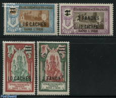 French India 1928 Overprints 4v, Unused (hinged), Nature - Birds - Unused Stamps