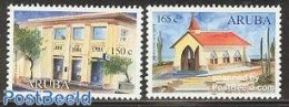 Aruba 2000 Aruba Bank/Alto Vista 2v, Mint NH, Religion - Various - Churches, Temples, Mosques, Synagogues - Banking An.. - Iglesias Y Catedrales