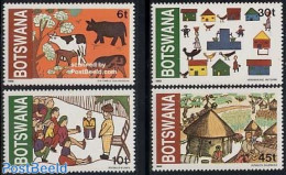 Botswana 1982 Children Drawings 4v, Mint NH, Nature - Cattle - Art - Children Drawings - Botswana (1966-...)