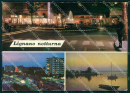 Udine Lignano Sabbiadoro Fontana Barche Notturno FG Foto Cartolina RT4396 - Udine