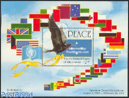 Micronesia 1991 Kuwayt Liberation S/s, Mint NH, History - Nature - Peace - Birds - Mikronesien