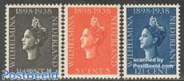 Netherlands 1938 Coronation 40th Anniversary 3v, Mint NH, History - Various - Kings & Queens (Royalty) - Joint Issues - Ungebraucht