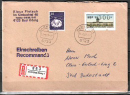 Berlin; FDC; ATM: MiNr. 1 (3,00 DM) + Bund 849, Auf Portoger. Brief / Einschreiben Von Bad König Nach Duderstadt; C-88 - Machine Labels [ATM]