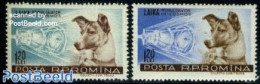 Romania 1957 Lajka In Space 2v, Mint NH, Nature - Transport - Dogs - Space Exploration - Nuovi