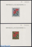 El Salvador 1960 Christmas, Flowers 2 S/s, Mint NH, Nature - Religion - Flowers & Plants - Christmas - Navidad