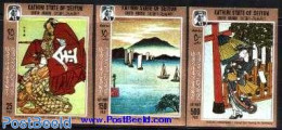 Aden 1967 Seiyun, Japanese Paintings 3v Imperforated, Mint NH, Transport - Ships And Boats - Art - East Asian Art - Pa.. - Barche