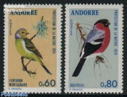 Andorra, French Post 1974 Birds 2v, Mint NH, Nature - Birds - Unused Stamps