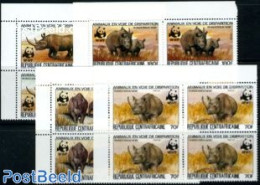 Central Africa 1983 Rhino 4v, Corner Blocks Of 4 [+] SPECIAL OFFER, Mint NH, Nature - Animals (others & Mixed) - Rhino.. - República Centroafricana