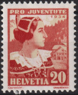 1934 Schweiz / Pro Juventute ** Mi:CH 283, Yt:CH 280, Zum:CH J71, Frauenfrachten, Graubündnerin - Unused Stamps