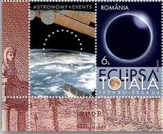 ROMANIA  2024  ASTRONOMY - TOTAL ECLIPSE From April 8 2024  Set Of 2 Stamps With Labels MNH** - Astronomie