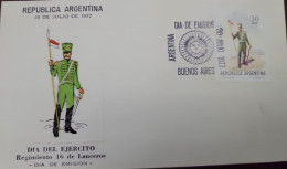 D)1977, ARGENTINA, FIRST DAY COVER, ISSUE, ARMY DAY, SOLDIER OF THE 16TH LANCER REGIMENT, FDC - Autres & Non Classés