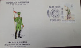 D)1977, ARGENTINA, FIRST DAY COVER, ISSUE, ARMY DAY, SOLDIER OF THE 16TH LANCER REGIMENT, FDC - Otros & Sin Clasificación