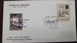 D)1977, ARGENTINA, FIRST DAY COVER, ISSUE, 150° ANNIVERSARY OF THE NATIONAL POST OF URUGUAY, FDC - Otros & Sin Clasificación