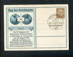 "DEUTSCHES REICH" 1937, Privatpostkarte "Tag Der Briefmarke" SSt. "BREMEN" (A1154) - Private Postal Stationery