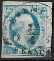 1852 Koning Willem III 5 Cent Blauw NVPH 1 Met Halfrondstempel BOXMEER B - Gebruikt