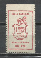 Q548A-SELLO LOCAL 1937 GUERRA CIVIL ALHAMA DE MURCIA MURCIA I SIN Punto - Republican Issues