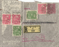 AUSTRIA - REGISTERED 40 HELLER UPRATED DE JONG CACAO UND CHOKOLAKOLADEFRABRIK 10 HELLER STATIONERY COVER TO ITALY - 1916 - Briefe U. Dokumente