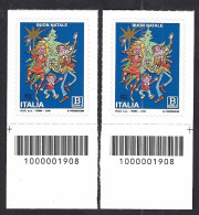 Italia 2018; Natale Laico, Vignetta Con Famiglia, B Zona 1: Due Francobolli A Barre Opposte - Barcodes