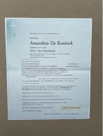 DE KONINCK Amandine °NIEUWERKERKEN 1919 +NIEUWERKERKEN 1988 - VAN HOOREBEECK - DE PAEPE - DE SMAELS - CARDON - MATTHIJS - Décès