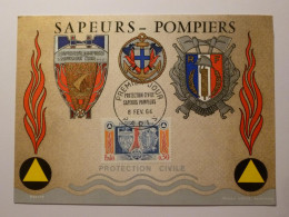 SAPEURS POMPIERS / Protection Civile - Héraldique / Blason - Carte Philatélique Avec Timbre Et Cachet - Pompieri