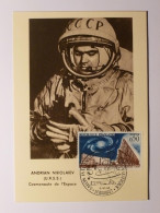 ESPACE / ANDRIAN NIKOLAIEV - URSS - COSMONAUTE - Carte Philatélique Avec Timbre Et Cachet SALON AERONAUTIQUE LE BOURGET - Astronomie