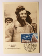 ESPACE / YURI GAGARIN - URSS - COSMONAUTE RUSSE - Carte Philatélique Avec Timbre Et Cachet SALON AERONAUTIQUE LE BOURGET - Astronomie