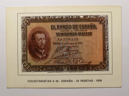MONNAIE / BILLET DE BANQUE - ESPAGNE / 25 PESETAS - Carte Postale Représentant Un Billet - Coins (pictures)
