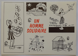 ILLUSTRATEUR JEAN EFFEL : FEMME AVEC BONNET PHRYGIEN / Pluie Pièces Monnaie / Bateau -Carte Publicitaire Homme Solidaire - Effel