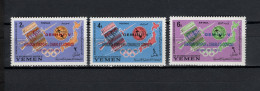 Yemen Kingdom 1965 Space, ITU Centenary, Olympic Games Tokyo Set Of 3 With Overprint MNH - Asia