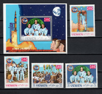 Yemen Kingdom 1969 Space, Apollo 11 Moonlanding Set Of 4 + S/s MNH - Asien