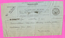 Formule Télégramme 701 Bleu De St Chamond Loire En 1902 Griffe Linéaire Et Marque Imprimée Du Receveur - Telegraph And Telephone