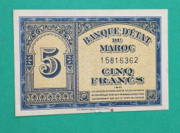 BANQUE D'ETAT DU  MAROC MOROCCO  MARRUECOS 5 FRANCS 01-08-1943 - Maroc