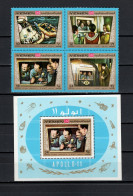 Yemen Kingdom 1969 Space, Apollo 11 Block Of 4 + S/s MNH - Azië