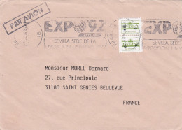 ESPAGNE -1992--lettre SEVILLA Pour St GENIES-31 (France) .paire Verticale De Timbres DIVIDEND, Cachet EXPO 92 - Briefe U. Dokumente