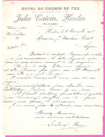 Facture En-tête Hôtel Du Chemin De Fer Jules Catoën à Hesdin Pas De Calais En 1908 Voitures à Volonté, Bascule Publique - Druck & Papierwaren