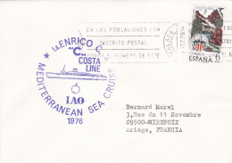 ESPAGNE -1976 -lettre MALAGA Pour MIREPOIX-09 (France)..timbre Seul Sur Lettre,cachet ENRICO..Costa Line Sea Cruise - Covers & Documents