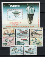 Congo - Zaire 1978 Space, Aviation, Stratosphere Balloon, Zeppelin Set Of 8 + S/s MNH - Afrique