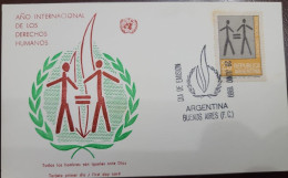 D)1969, ARGENTINA, FIRST DAY COVER, ISSUE, INTERNATIONAL YEAR OF HUMAN RIGHTS, (1968), ALL MEN ARE EQUAL BEFORE GOD, FDC - Autres & Non Classés