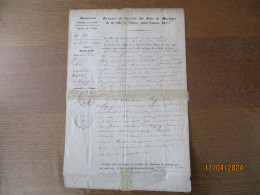 TOURS LE 22 DECEMBRE 1842 LE MAIRE EXTRAIT DES ACTES DE MARIAGE ENTRE LE SIEUR ETIENNE FRANCOIS ET Dlle  DE LIGNY CAROL - Historical Documents